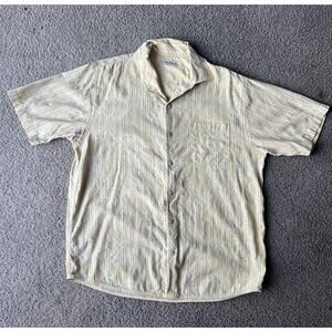 Tommy Bahama Mens M Yellow Button Up Short Sleeve Silk Blend Short Sleeve Palms